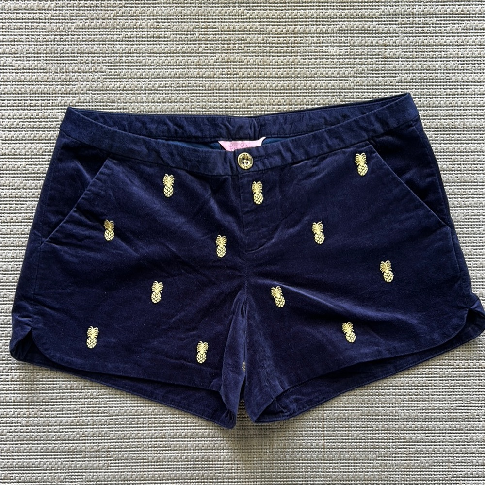 lilly pulitzer adie Shorts 4 Navy Blue Pineapple Embroidered Women Shorts
